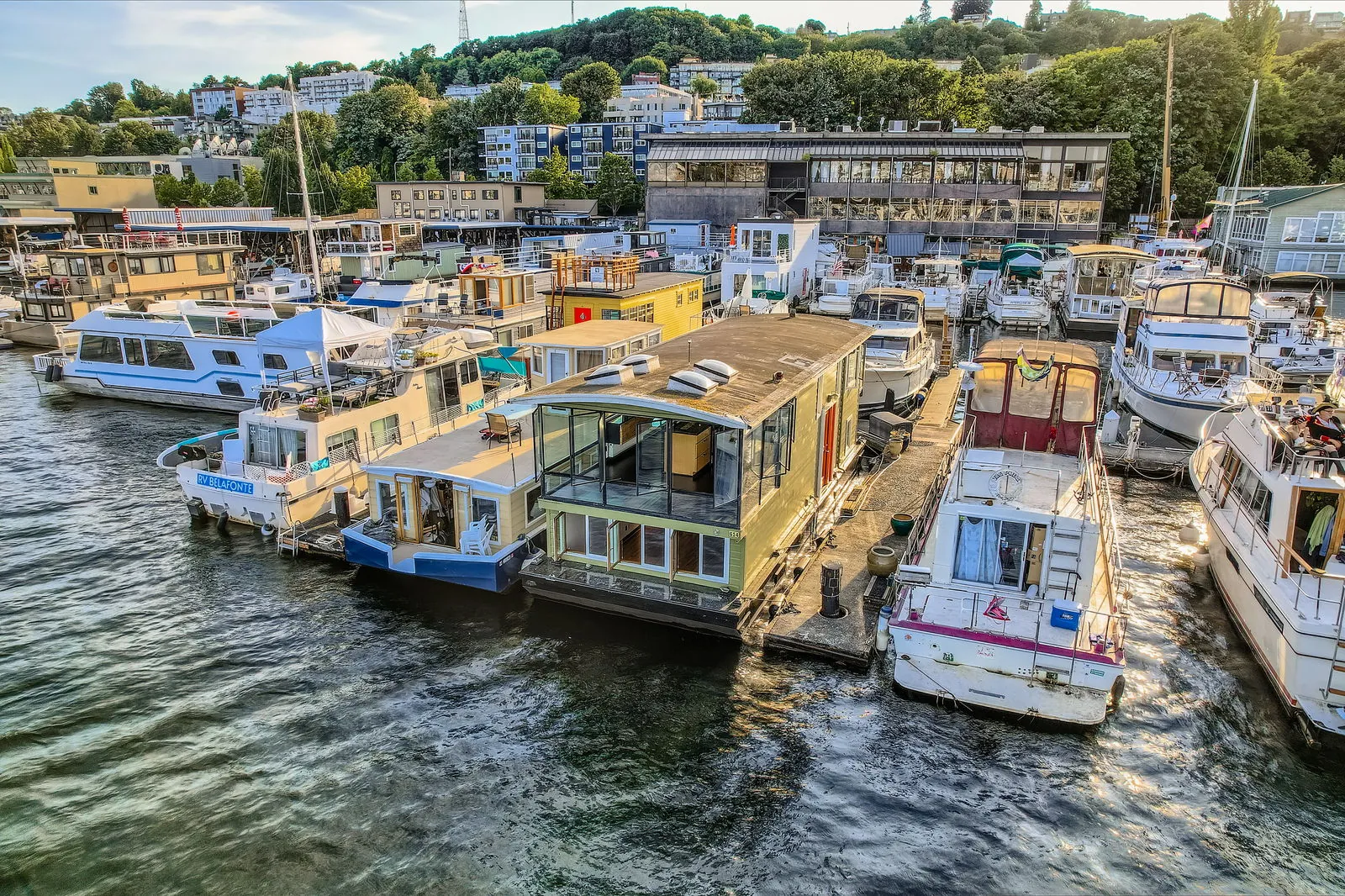 Houseboat at a Westlake moorage on Lake Union