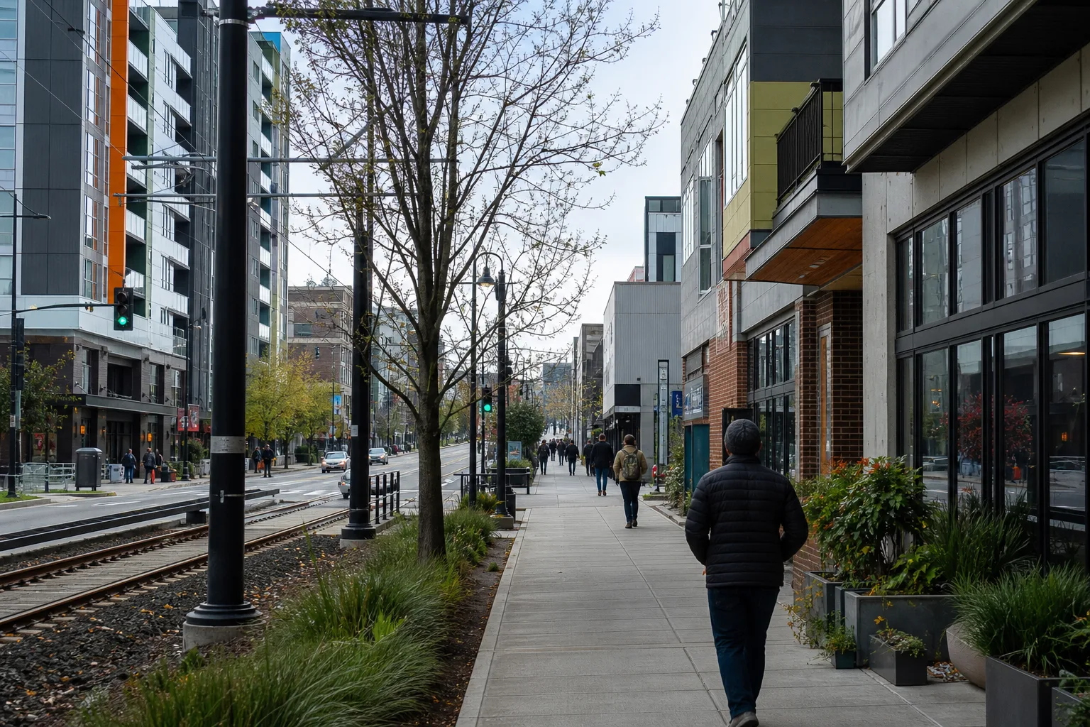 Walkable Roosevelt village street near light rail